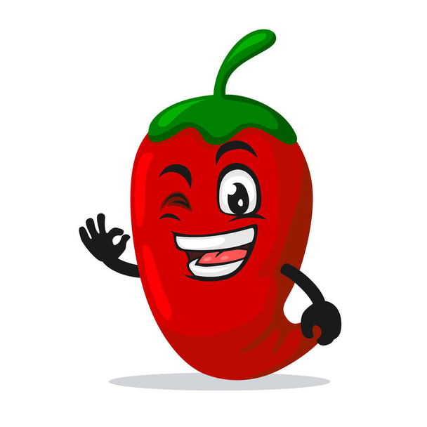 ilustración vectorial de mascota o personaje de chile con buena mano - Vector, imagen