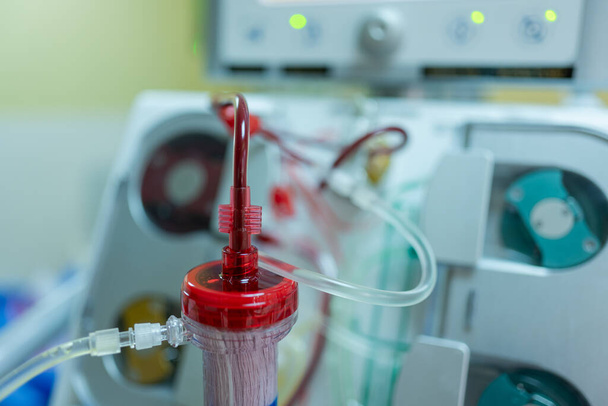 Le spécialiste vérifie l'équipement de traitement de remplacement rénal continu et la pompe d'injection et l'hémodialyse. - Photo, image