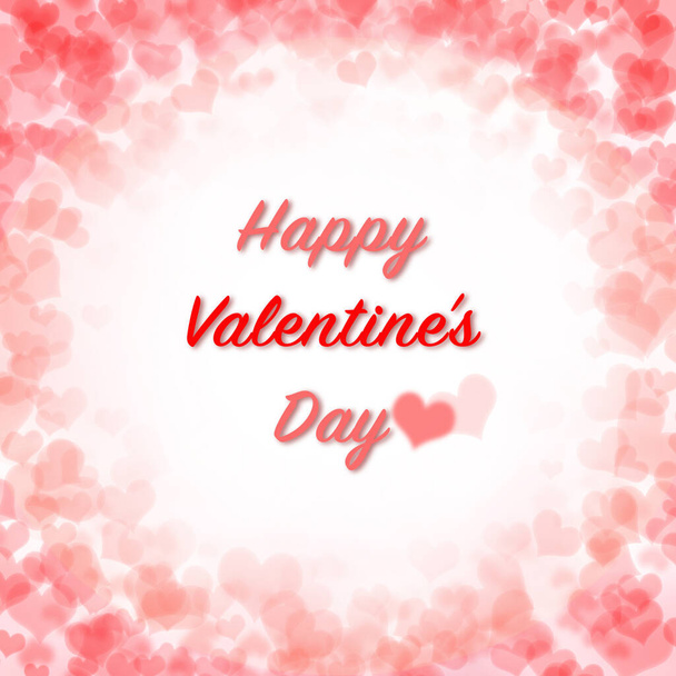 Boldog Valentin nap üdvözlő üzenet szöveges felirat (nyírás útvonal) szív alakú édes rózsaszín bokeh háttér - Fotó, kép