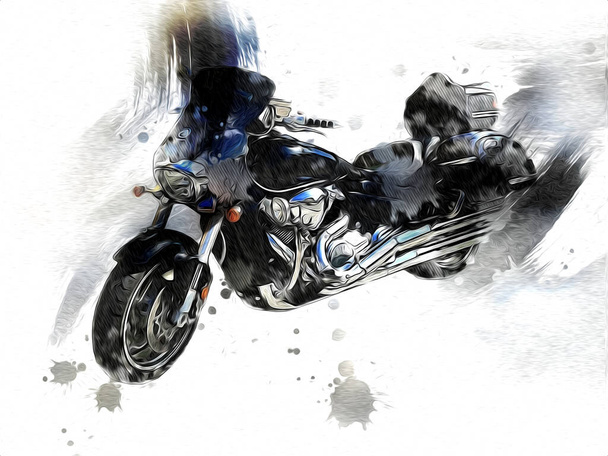 Ilustración de motocicleta color arte aislado vintage retro
 - Foto, Imagen