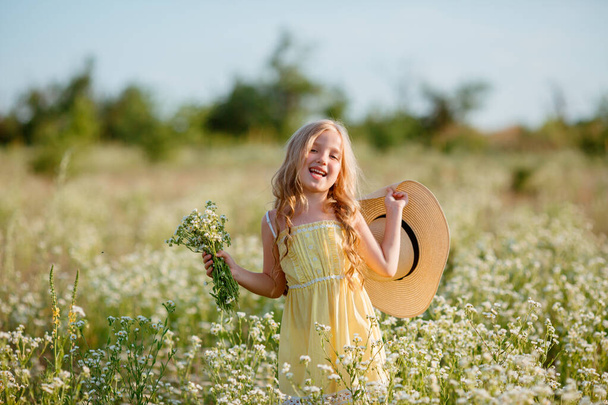 beautiful girl with straw hat posing on field - Foto, Bild