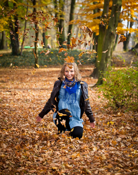 Girl in golden autumn park - Photo, image