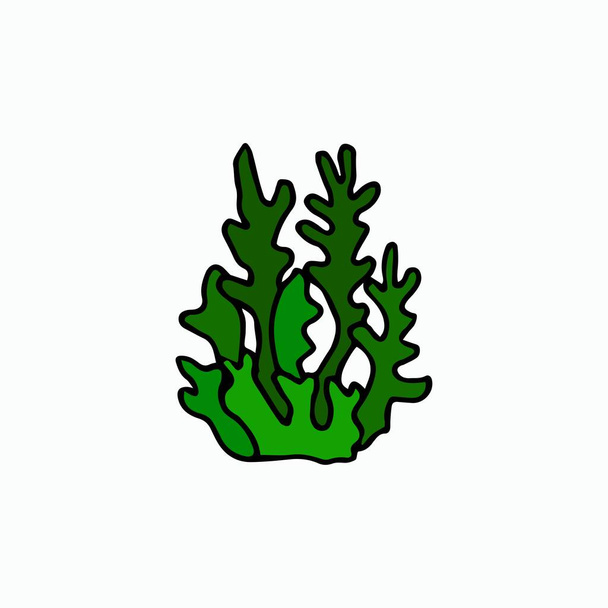 Морские зеленые векторные водоросли в стиле каракулей. Простая иллюстрация, иконка - Вектор,изображение