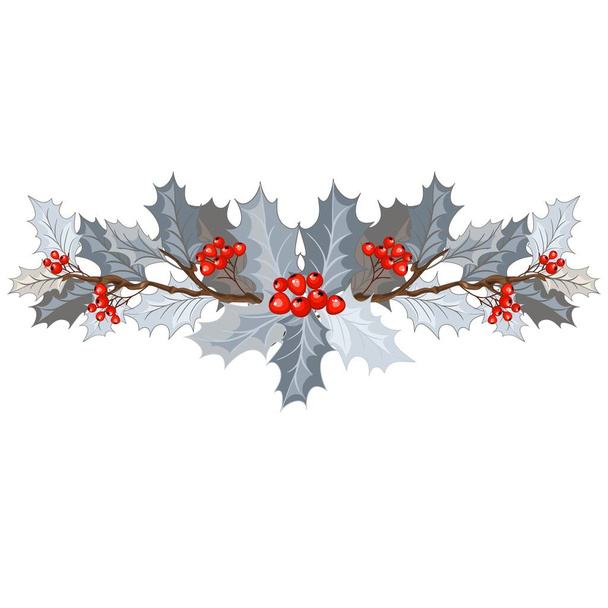 Feliz Navidad decoración con acebo y bayas rojas. Elemento de diseño navideño para tu proyecto. Ilustración vectorial - Vector, Imagen