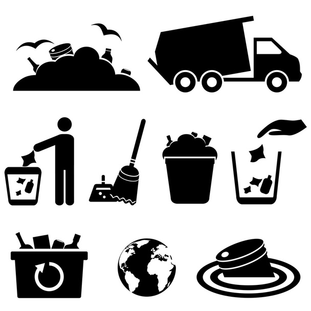 Garbage, trash and waste icons - Vector, Image