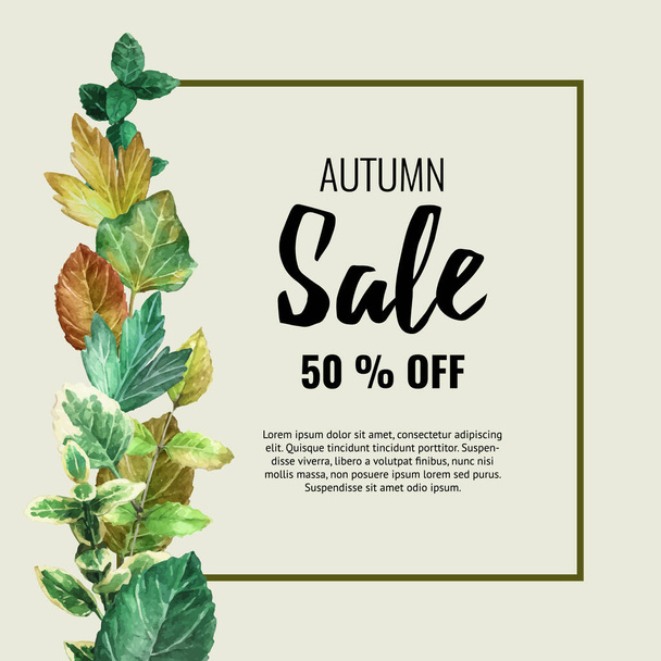 Autumn sale banners with colorful watercolor autumn leaves. Vector background. Layout for discount labels, flyers and shopping. - Vektor, obrázek