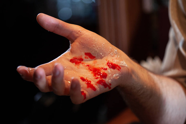 Adult man's hand with wound close up - Photo, Image