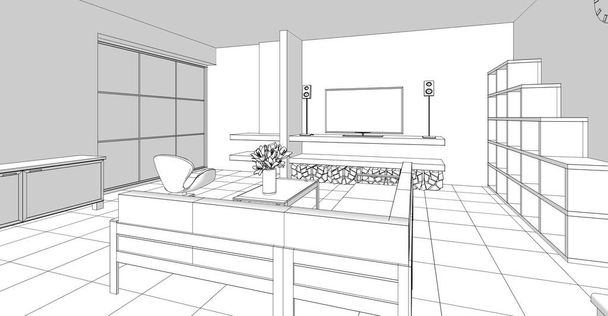 interiér obývací pokoj 3D ilustrace - Fotografie, Obrázek