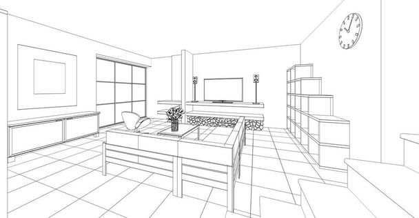 sala de estar interior 3d ilustración - Foto, Imagen