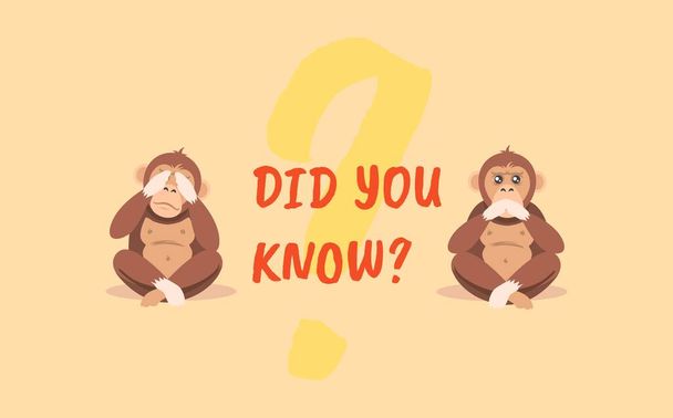 Did you know. Yellow question with two monkeys with closed eyes and mouth communication. - Vector, Image