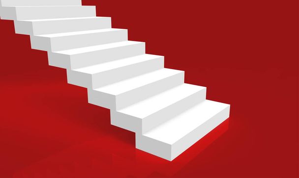3D-Darstellung. einfaches minimalistisches Design weiße Treppen auf rotem Hintergrund.  - Foto, Bild