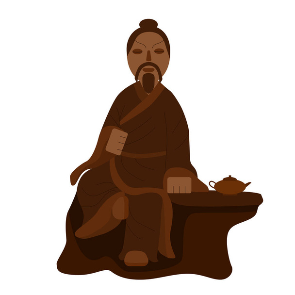 Statuetta per cerimonia del tè cinese su sfondo bianco. Asiatico elemento tradizionale isolato in stile piatto disegno vettoriale illustrazione. - Vettoriali, immagini