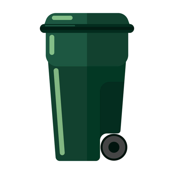 Grüne Mülltonnen auf weißem Hintergrund isoliert. Plastikbehälter für Müll einfaches Symbol in flacher Vektorillustration. - Vektor, Bild