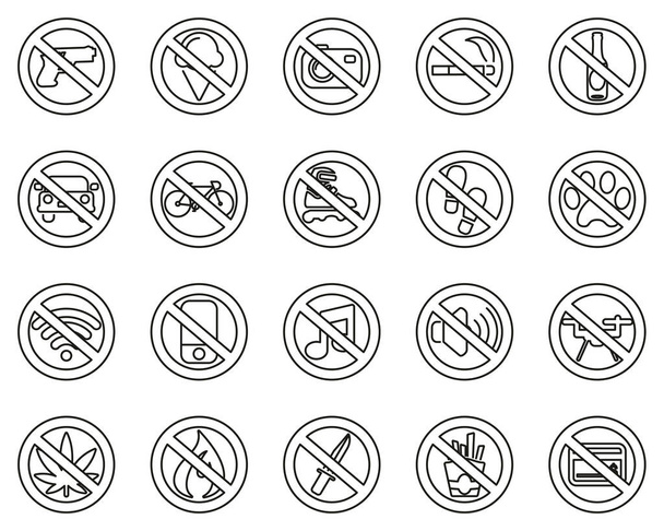 No Sign Or Forbidden Sign Icons Black & White Thin Line Set Big - Vector, Image