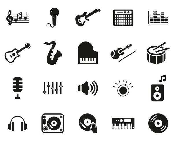 Music Or Music Studio Equipment Icons Black & White Set Big - Vetor, Imagem