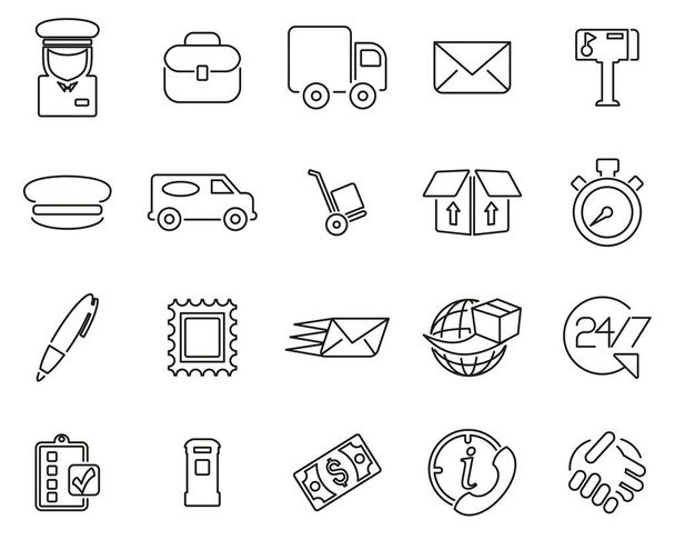 Mail Man Or Post Office Worker Icons Black & White Thin Line Set Big - Vector, Imagen