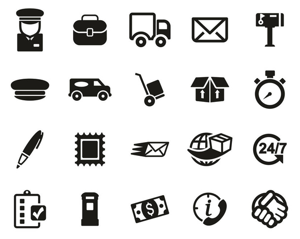 Mail Man Or Post Office Worker Icons Black & White Set Big - Vector, Imagen