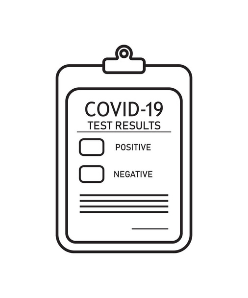 Form of covid report. Icon of medical test of covid 19. Outline clipboard of health insurance. Pad of registration coronavirus. Checklist with clip for record diagnostic result. Graphic icon. Vector. - Vector, Image