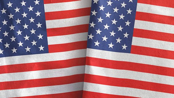 Ηνωμένες Πολιτείες δύο σημαίες υφασμάτινο ύφασμα 3D απόδοση - Φωτογραφία, εικόνα