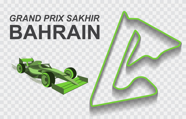 Gran premio del Bahrein pista per Formula 1 o F1. Circuito nazionale o pista dettagliata - Vettoriali, immagini