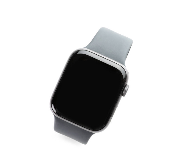 Moderne, stylische Smartwatch isoliert auf weiß, Ansicht von oben - Foto, Bild