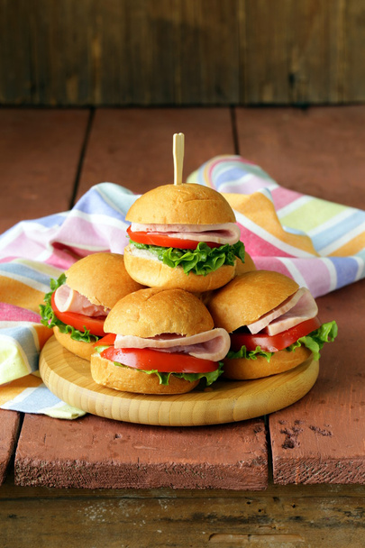 Mini burgers with ham and vegetables - snacks for parties and picnics - Photo, Image