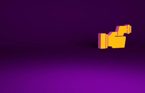 Oranssi Digitaalinen kontaktiton lämpömittari infrapunavalolla lääkärintarkastuksen kuvaketta eristetty violetti tausta. Tarkistan ruumiinlämmön. Minimalismin käsite. 3d kuva 3D renderöinti. - Valokuva, kuva