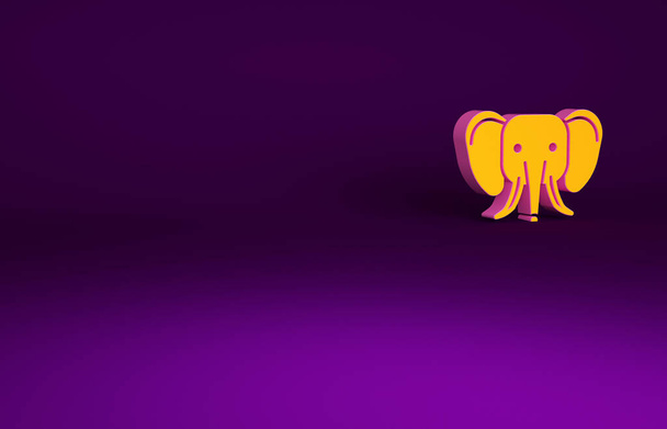 Oranssi norsu kuvake eristetty violetti tausta. Minimalismin käsite. 3d kuva 3D renderöinti. - Valokuva, kuva