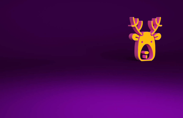 Orangefarbener Hirschkopf mit Geweih-Symbol auf violettem Hintergrund. Minimalismus-Konzept. 3D Illustration 3D Renderer. - Foto, Bild