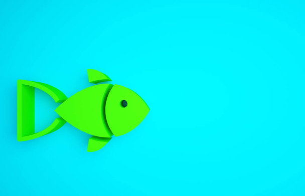 Значок Зеленый Рыб выделен на синем фоне. Концепция минимализма. 3D-рендеринг. - Фото, изображение