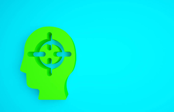 Zelená Hledání problému v psychologii ikony izolované na modrém pozadí. Minimalismus. 3D ilustrace 3D vykreslení. - Fotografie, Obrázek