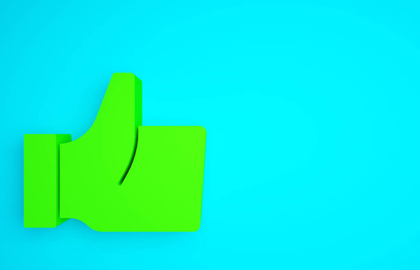 Groene Hand als pictogram geïsoleerd op blauwe achtergrond. Minimalisme concept. 3d illustratie 3D renderen. - Foto, afbeelding