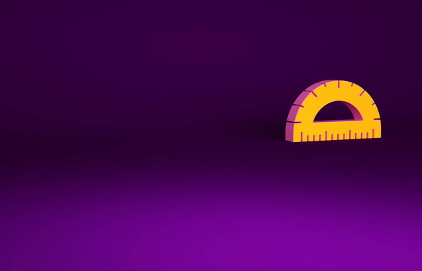 Orange Protractor grid for measuring degrees icon isolated on purple background. Tilt angle meter. Measuring tool. Geometric symbol. Minimalism concept. 3d illustration 3D render. - Photo, Image