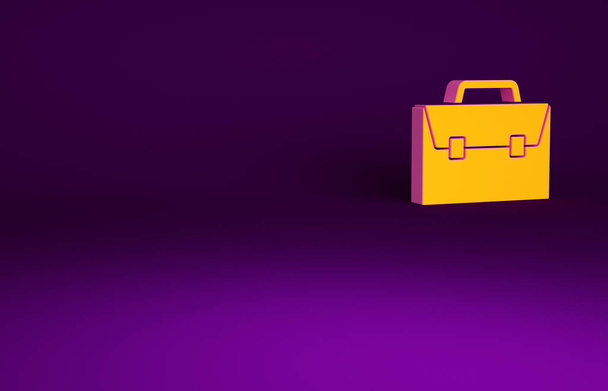 Narancs aktatáska ikon elszigetelt lila háttér. Üzleti ügyirat. Üzleti portfólió. Minimalizmus koncepció. 3d illusztráció 3D render. - Fotó, kép