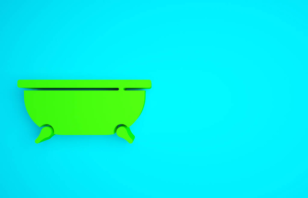 青の背景に隔離された緑の浴槽のアイコン。最小限の概念。3Dイラスト3Dレンダリング. - 写真・画像