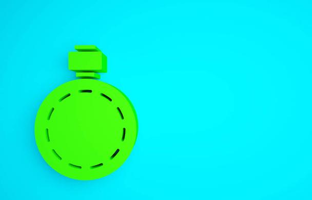 ícone garrafa de água cantina verde isolado no fundo azul. Ícone de balão turístico. Jarra de água usada na campanha. Conceito de minimalismo. 3D ilustração 3D render. - Foto, Imagem