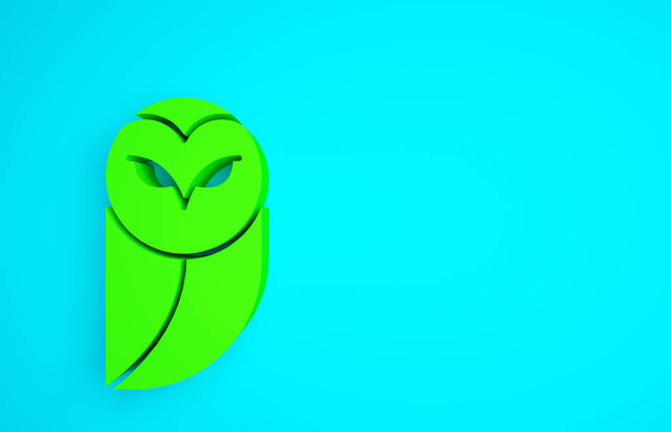Ícone de coruja verde isolado no fundo azul. Símbolo animal. Conceito de minimalismo. 3D ilustração 3D render. - Foto, Imagem