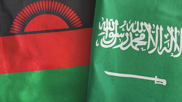 Saudi Arabien und Malawi zwei Flaggen Textiltuch 3D-Rendering - Foto, Bild