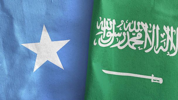 Saudi Arabien und Somalia zwei Flaggen Textiltuch 3D-Rendering - Foto, Bild