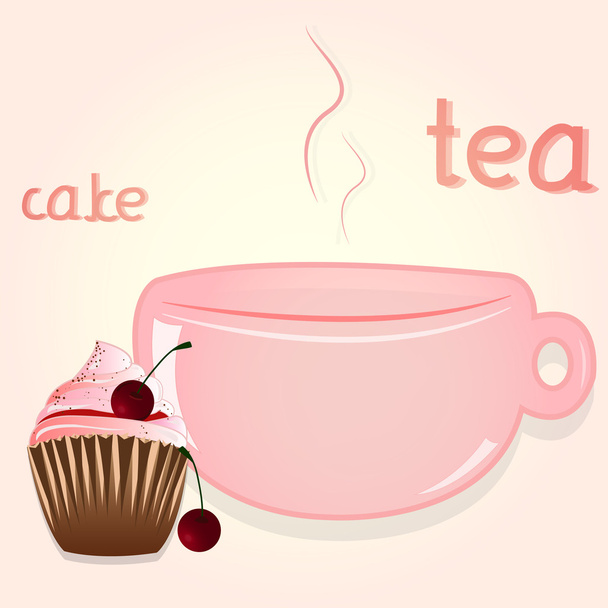 Nice morning tea and cake - Διάνυσμα, εικόνα