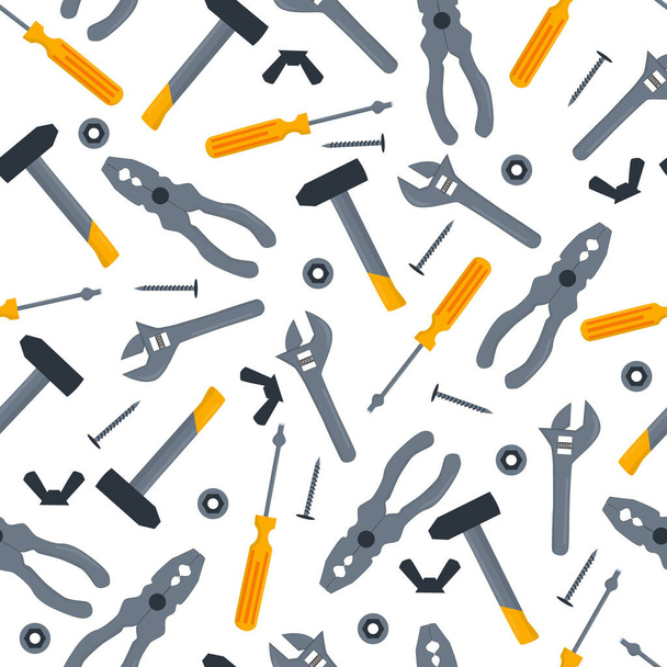 Seamless vector pattern with different work tools. Repair, renovation concept - Vector, Image