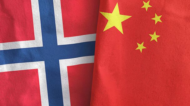 China and Norway two flags textile cloth 3D rendering - Photo, Image