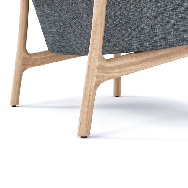 Крісло модель з сірим матеріалом і дерев'яними ніжками в студії
  - Фото, зображення