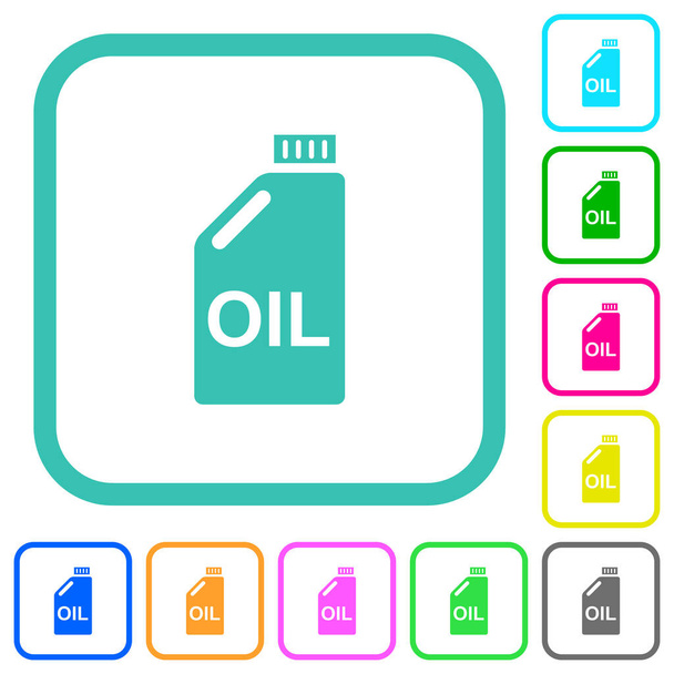 Oil canister vivid colored flat icons in curved borders on white background - Vector, Image
