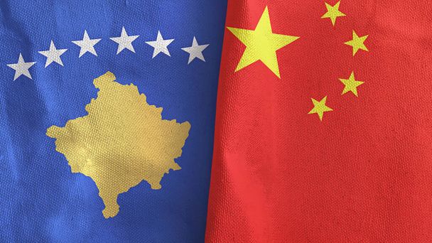 China and Kosovo two flags textile cloth 3D rendering - Photo, Image