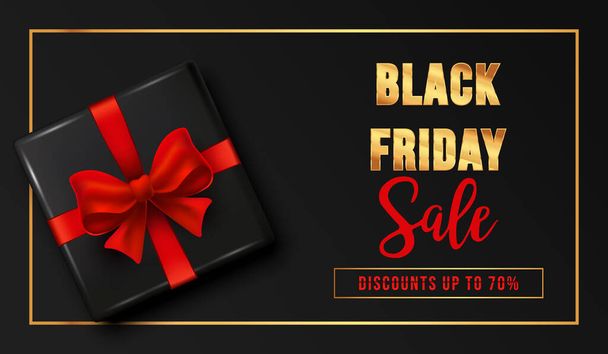 Black Friday Background. Realistic black gifts boxes. Pattern with gift box. Vector illustration - Vector, Imagen