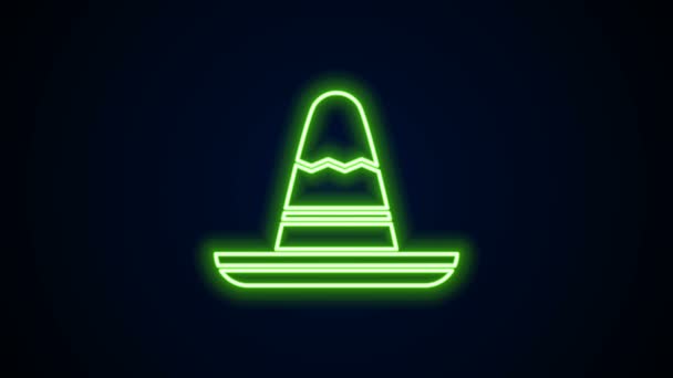 Hehkuva neon line Perinteinen meksikolainen sombrero hattu kuvake eristetty mustalla pohjalla. 4K Video motion graafinen animaatio - Materiaali, video