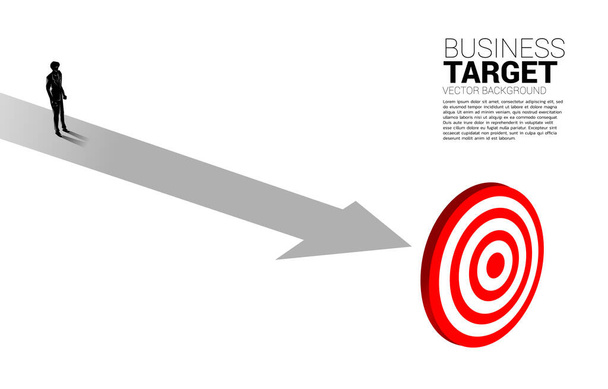 silhouet van een zakenman die onderweg is naar het dartbord. Business Concept van route naar doel en direct naar doel. - Vector, afbeelding
