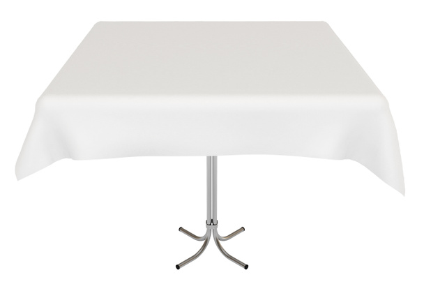 Tavolo con panno bianco, isolato su bianco, percorso di ritaglio
 - Foto, immagini