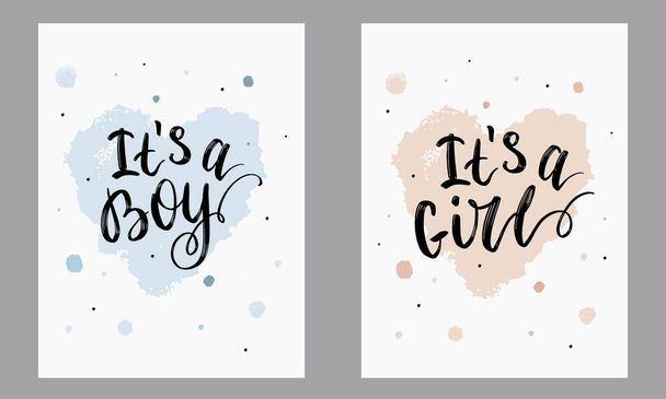 Inscriptions for newborns in black letters, the phrases "this is a boy" and "This is a girl". For postcards, banners and other cute baby items, print for clothes. - Διάνυσμα, εικόνα